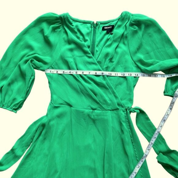 DKNY Bright Green Self Belt Flowy Dress Size 4 - Picture 5 of 14